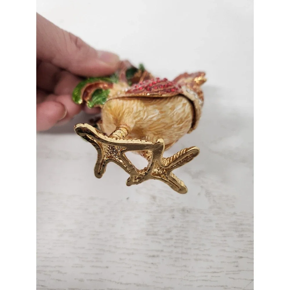 Rooster Crystal Alloy Metal Art Trinket Box Ring Box Rhinestones Qifu India New
